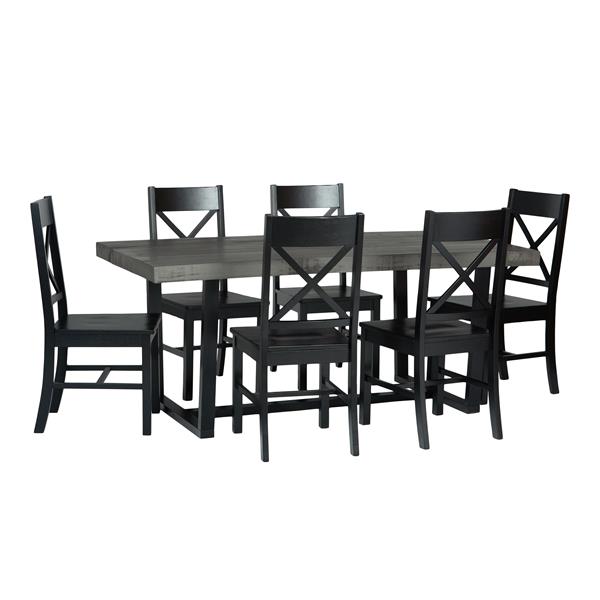 7-Piece Farmhouse Dining Set - Grey & Black  - Style A - WEF2435