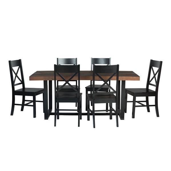 7-Piece Farmhouse Dining Set - Mahogany & Black  - Style A - WEF2438