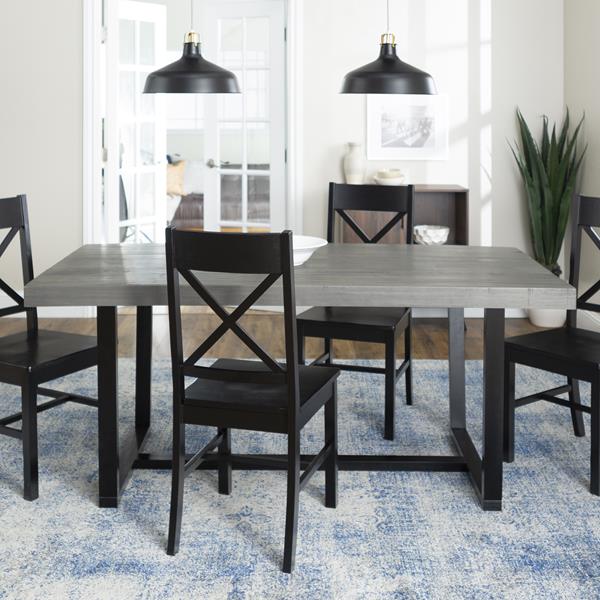 5-Piece Farmhouse Dining Set - Grey & Black  - Style A - WEF2442