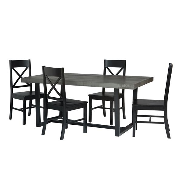 5-Piece Farmhouse Dining Set - Grey & Black  - Style A - WEF2442