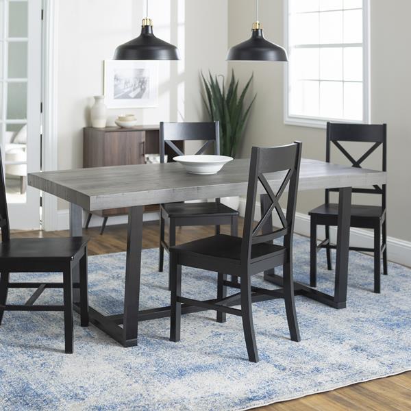 5-Piece Farmhouse Dining Set - Grey & Black  - Style A - WEF2442